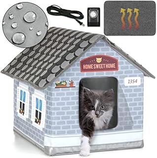 PETYELLA Heated cat Houses for Outdoor Cats in Winter - Heated Outdoor cat House Weatherproof - Outdoor Heated cat House - Easy to Assemble
