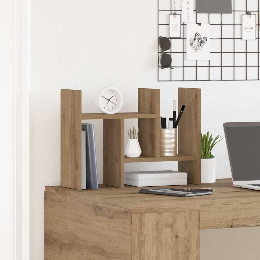 Organizer da scrivania in legno di quercia Artisan, 50 x 15,5 x 35,5 cm, con scomparti per mensole, penne, documenti e documenti, sistema di organizzazione efficiente per ufficio e casa