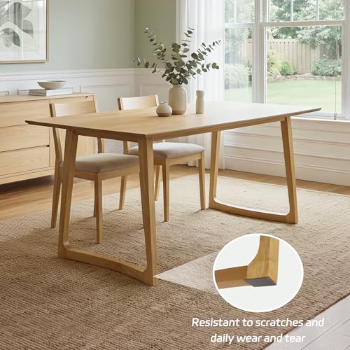 Image of HNY 63 inch Rectangular Wooden Dining Table with Bench, Farmhouse Dining Table Set for 4-6 People, Kitchen Table with Bench, Kitchen Table Set for Living Room /Restaurant, Oak