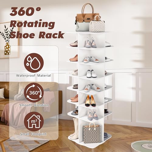 Image of Leavader Tall Rotating Shoe Rack Tower, 7-Tier Spinning Shoe Rack, Free Standing 360 Revolving Shoe Organizer, High Bottom Design Shoe Tower Spinning Storage Lazy Susan for Entryway