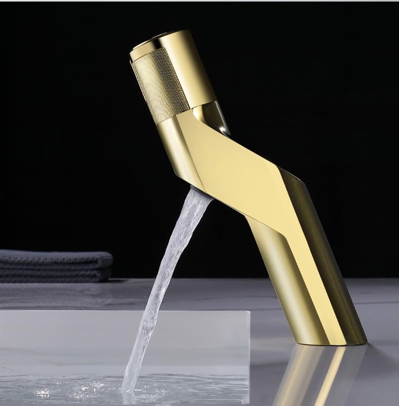 Mitigeur de salle de bains en laiton or avec bouton-poussoir haut de gamme pour lavabo chic