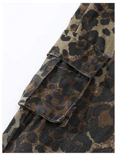 WDIRARA Toddler Girl's Leopard Print Cargo Jeans Flap Pocket Straight Leg Denim Pants3