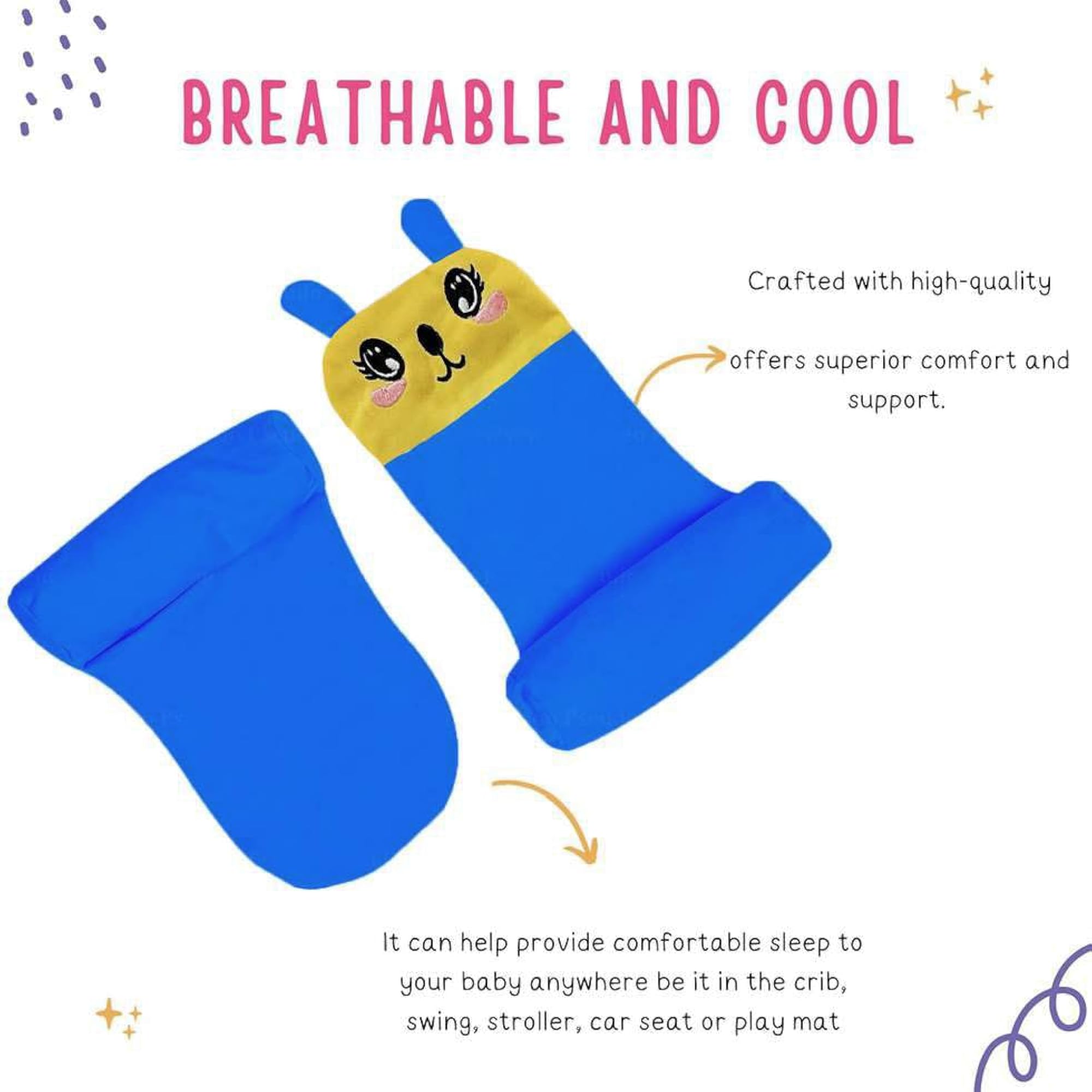 Baby Sleeping Support Pillow with Side Rollers, Newborn Safety