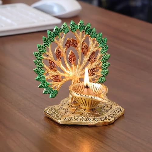 Image of KridayKraft Exquisite Diya Figure Decorative Showpiece - Traditional Handcrafted Home Decor Accent for Festive Celebrations, Pooja Room, Temple, Office, and Living Space, Elegant Art (Golden)