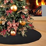 SevenFish Black Christmas Tree Skirt 36 inches Small Double Layers Soft Burlap Tree Skirt for Christmas Halloween Holiday Home Decorations
