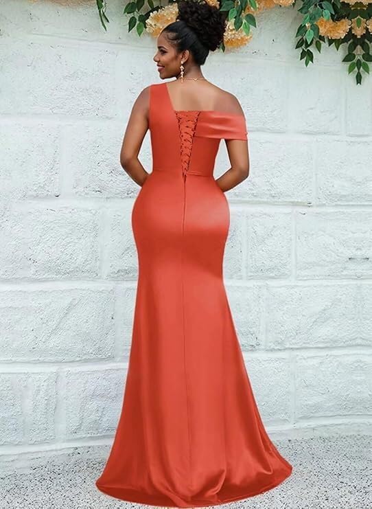 Satin Bridesmaid Dresses for Women One Shoulder Mermaid Corset Prom Dress Long Formal Evening Gown WML292