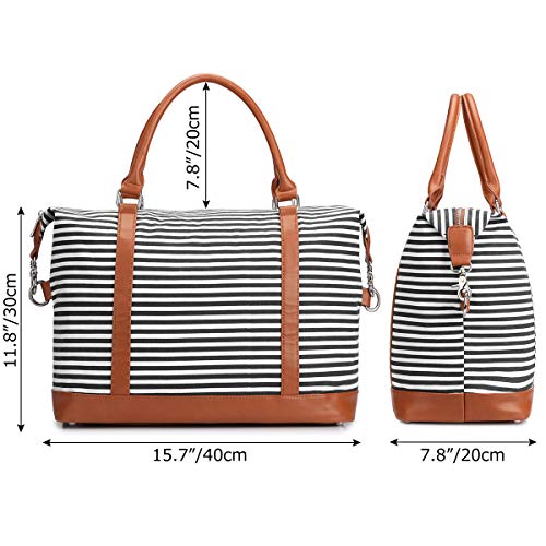 S-ZONE Women Travel Weekender Bags Canvas Carryon Shoulder Tote Duffel PU Leather Purse