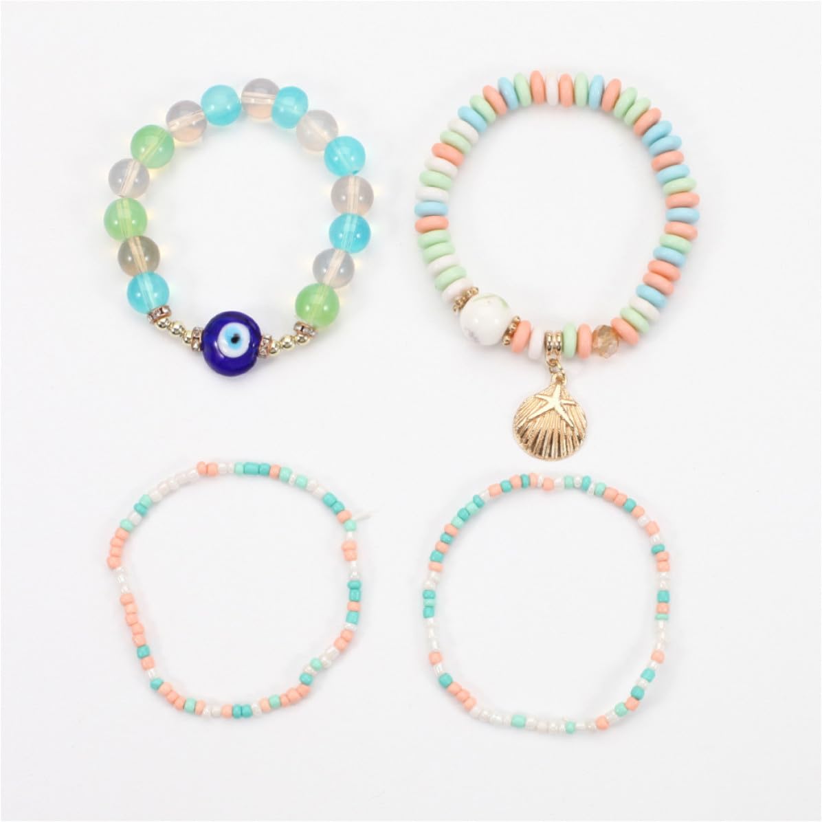 Abaodam 12 Juegos Pulsera Bohemia para Mujer de Vidrio y Aleación, Ligera y Segura, Diseño Multicapa Ojo Turco, Adecuado para Regalos Originales en Cumpleaños y Navidad