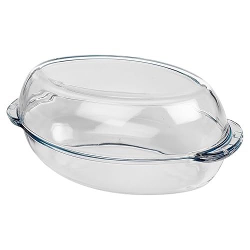 URBN-CHEF 2.25L Large 34cm Glass Oven Dish with Lid, Heat-Resistant Oval Roasting Baking Casserole Bakeware, Ideal for Cooking, Serving, and Storing Prep Food, Durable Kitchen Essential