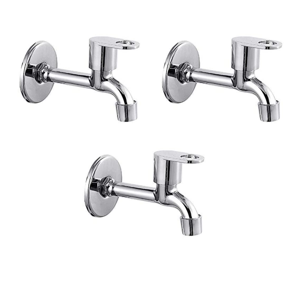 Cossimo Holex Zinc Alloy Wall Mounted Long Body Bib Tap for Bathroom, Chrome, Silver (Pack of 3)