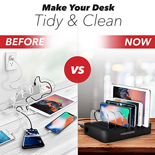 Poweroni USB Charging Station Dock - 6-Port - Fast Charge Docking Station for Multiple Devices - Multi Device Charger Organizer - Compatible with Apple iPad iPhone and Android Cell Phone and Tablet