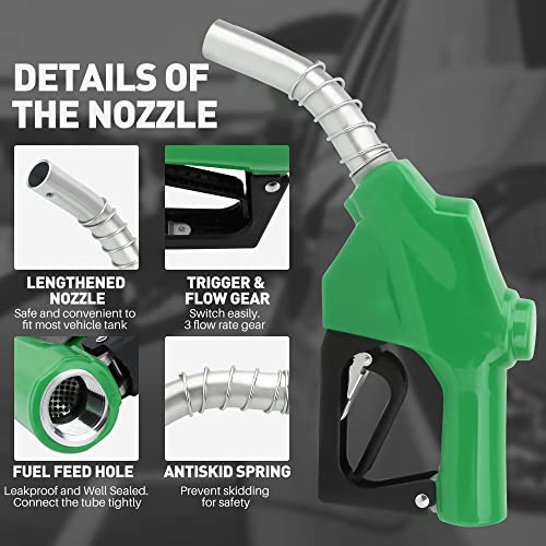Lafati 1" Automatic Fuel Nozzle - 3 Gear Padlock 32 Gpm Max Flow Rate Auto Shut Off Aluminum Alloy Refilling For Diesel Kerosene Gas Gasoline Biodiesel (Green) #TOP3