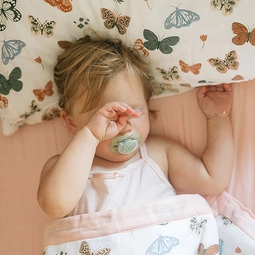 Image of Little Unicorn Standard Pillowcase 2 Pack | Super Soft & Breathable Muslin Fabric | Snug Envelope Closure | for Crib and Toddler Bed (Butterflies 2)