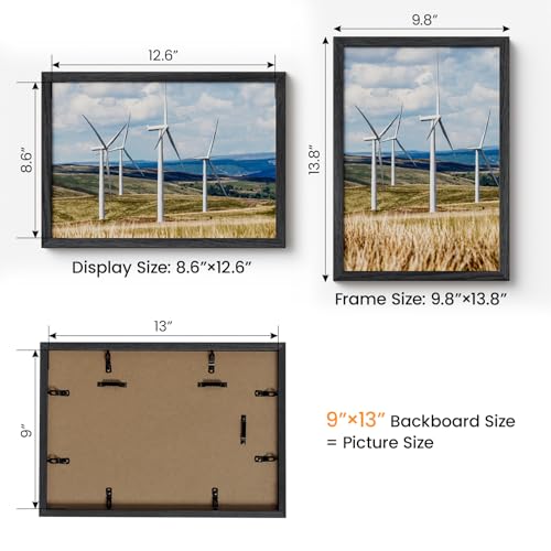 Image of 9x13 Picture Frame,Solid Oak Wood 9 inchx13 inch Photo Frame, Black Color Tempered Real Glass 9 by 13 Wooden Frames with No Mat,13x9 Picture Frames for Wall or Tabletop Display
