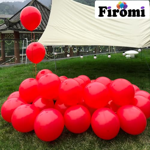 Image of Firomi Matte Latex Red Balloons 12-inch 100 Pack (with 3 Ribbons)