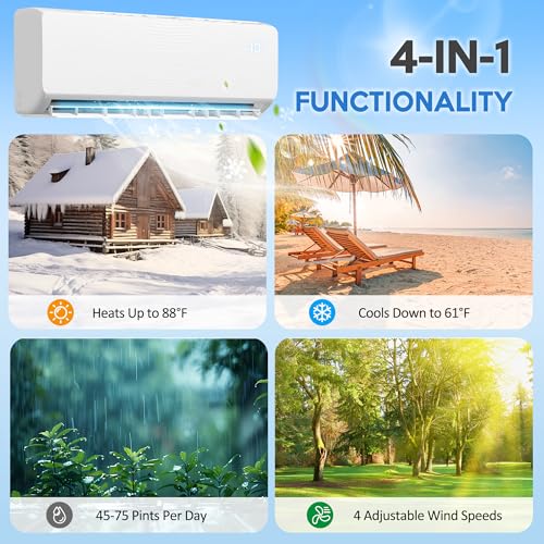 Image of 18000 BTU Mini Split Air Conditioner ＆ Heat Pump, 230V Wall Mount Ductless Inverter AC /Heating System - 19 SEER2, Ultra Quiet, Suitable for 1250 Sq.Ft, Installation Kits