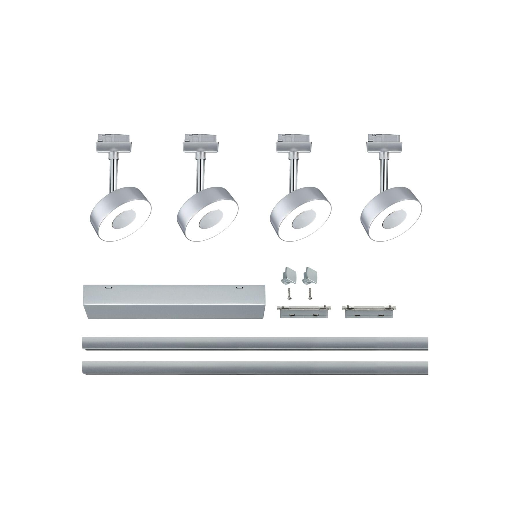 Paulmann 96895 LED lámpara de techo URail sistema de rieles juego de focos Circle, lámpara de techo orientable spot 4 luces cromo mate 2700K blanco cálido 5 W