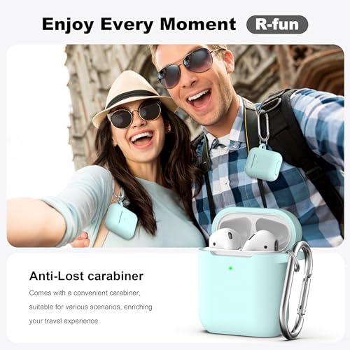 Image of AirPods Case Cover with Keychain, Full Protective Silicone AirPods Accessories Skin Cover for Women Girl with Apple AirPods Wireless Charging Case,Front LED Visible-Turquoise