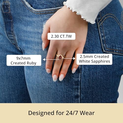 MAX + STONE Gemstone Oval Sunburst Halo Ring for Women in 10k White or Yellow Gold with Created White Sapphire and Birthstone Anniversary Ring Size 5 to 93