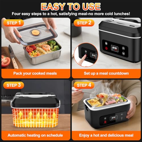 Image of Heated Lunch Box,Electric Lunch Box, Lunch Box Battery Powered, Pro 24000mah,5.5 Cups Portable Food Heater-3D-5 Side Heating-Intelligent Temperature Control,Suitable For Trucks,Offices (Black /White)