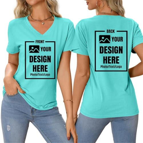 Custom T Shirts Design Your Own, V Neck Tshirts Custom Front and Back Personalized Text/Logo/Image/Photo Printed Tops Black3