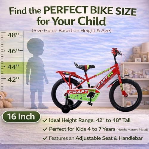 Image of longrun 16 Inch Cycle for Kid | Bicycle for Kids with Training Wheels | Just Plug and Play | Easy 4 Steps Installation, 95% Fitted | Kids Cycle for 4 to 7 Years Boys and Girls (Red)