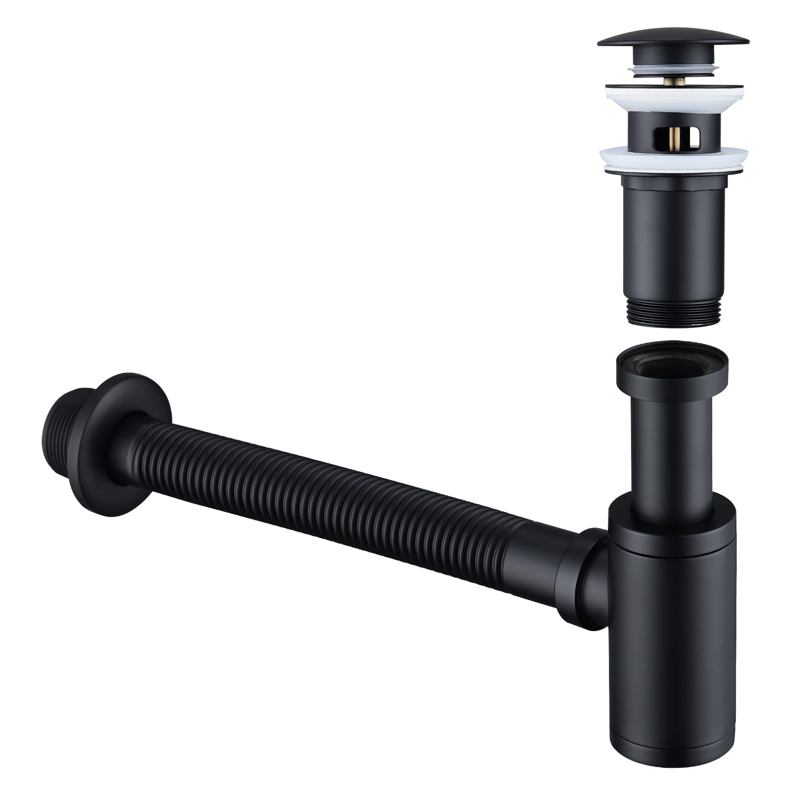 HOMELODY DiseñO De SifóN con VáLvula De Drenaje De Fregadero Negro Mate - SifóN De LatóN Universal - Incluye TapóN De Lavabo Y Abertura De Limpieza - SifóN De Lavabo, SifóN De Fregadero De Cocina
