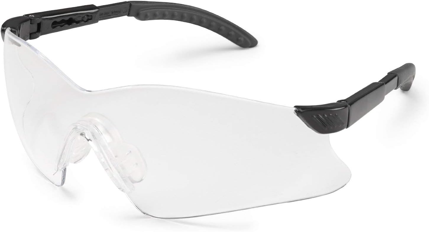 14GB80 Hawk Wraparound Safety Glasses, Clear Lens, Black Temple