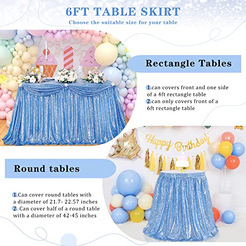 6ft Baby Blue Sequin Table Skirt for Round Rectangle Square Table Sparkly Table Skirt for Birthday Party Family Baby Shower by QueenDream - Image 3