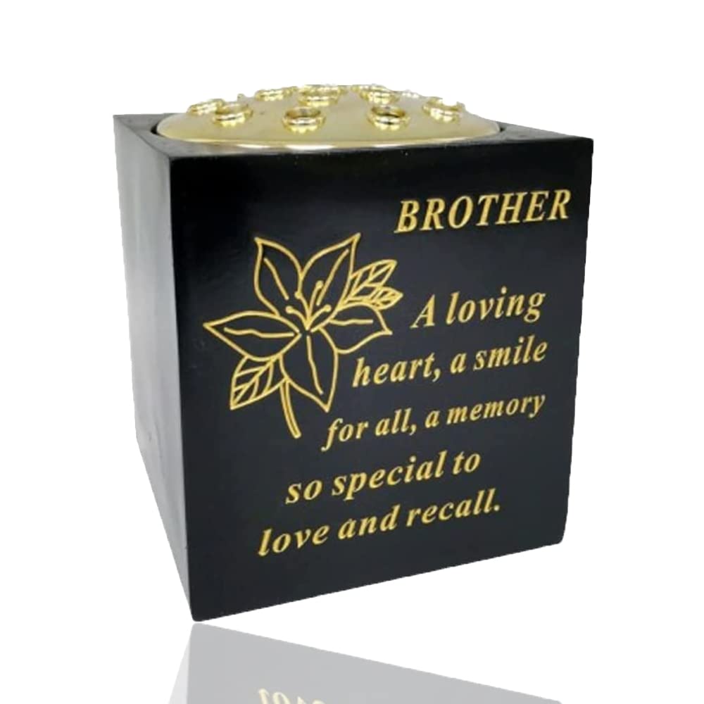 Yaldram Black And Gold Graveside Flower Pot Verse Weatherproof Graveside Tribute Ornament Grave Rose Bowl_14 x 15cm (Black & Gold, Brother)