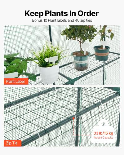 Image of VEVOR Walk-in Greenhouse, 55.5 inch x 56.1 inch x 78.7 inch Greenhouse for Outdoors with PE Cover, 2 Tiers 8 Shelves, Roll-Up Zipper Door, Walk in Green House, Portable Plant Garden Hot House for Backyard Outside