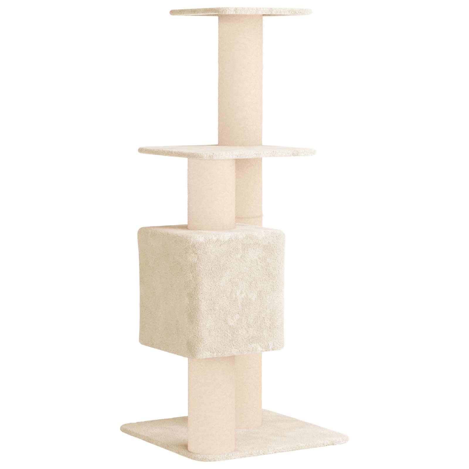Katzenbaum mit Sisal-Kratzsäulen & Katzenhöhle Creme 137 cm | Mehrstöckiger Kletterturm für das Wohnzimmer und Schlafzimmer, der Spielspaß und gemütliche Rückzugsorte vereint.