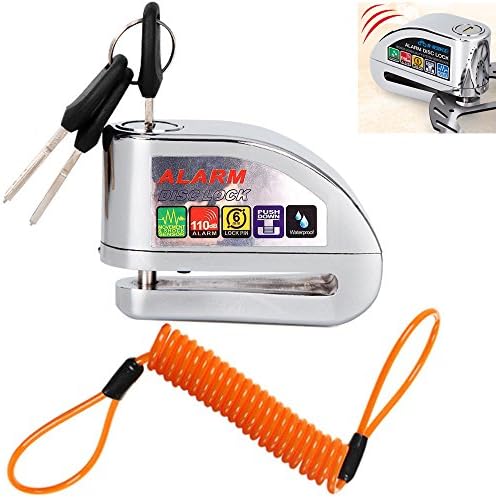 ILamourCar Disc Brake Lock,Alarm Disc Lock,Motorcycle Bike Anti-Theft&Waterproof Brake Disc Wheel Alarm Security Lock,110dB Alarm Sound and 6mm Pin with 1.3m Reminder Cable for Motorcycles - Silver