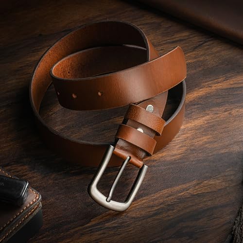 Leather Belt Men-Inspire Series-Top Grain Leather Belt-One Piece -Burnished sides and 5 Holes-Gifts for Men2