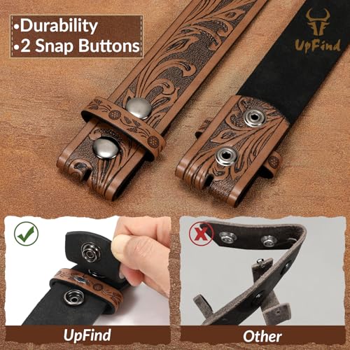 Men Women Western Belt Strap for Jeans Dress Cowboy Cowgirl Floral Embossed Leather Belt Strap without Buckle 1.5" Wide, Brown, Fit Pant Size 36"-39"4