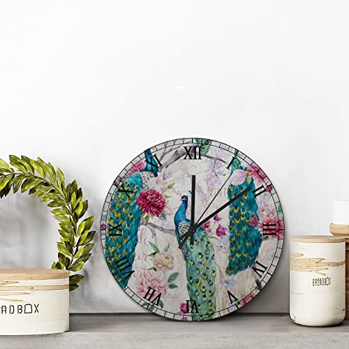 Horloge murale violette en forme de paon de 38 cm pour salon