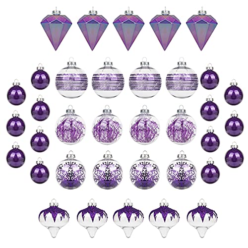 KI Store Purple Christmas Balls 36pcs Shatterproof Christmas Tree Ornaments 4-Inch 3.15-Inch and 2-Inch Christmas Tree Decorations Set
