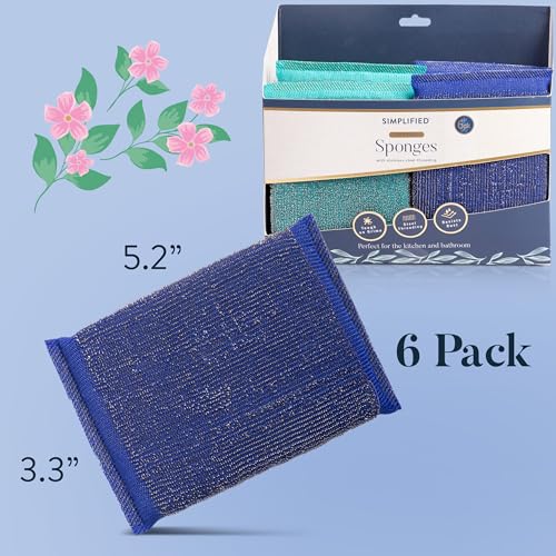 Image of Simplified 6-Pack Steel Scouring Sponges with Rust Resistant Stainless Steel Threading for Home and Kitchen Cleaning Supplies, Heavy Duty Cleaning Sponge for Kitchen & Bathroom, Blue /Green