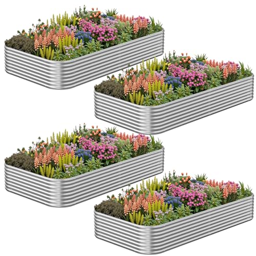 CATMANOR 4 Pack 6x3FT Corrugated Galvanized Steel Raised Garden Bed Outdoor, Metal Above Ground Garden Bed for Vegetables and Flowers, Raised Beds for Gardening