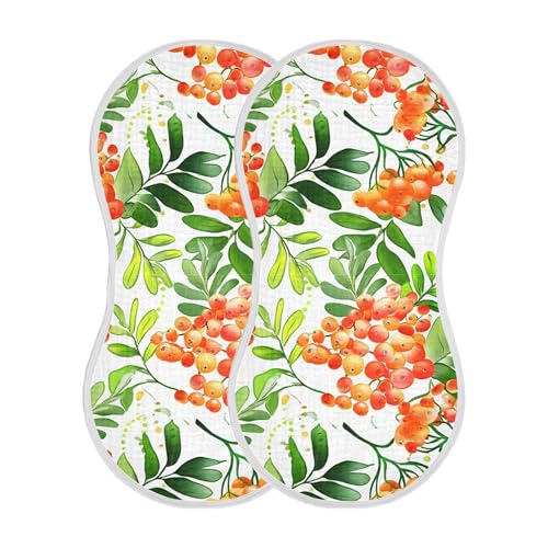 xigua Orange Berries Muslin Baby Burp Cloths Set of 2, Super Soft & Absorbent Burping Rags, Cotton Burp Clothes Shower Gift for Newborn, Baby Girls and Boys2