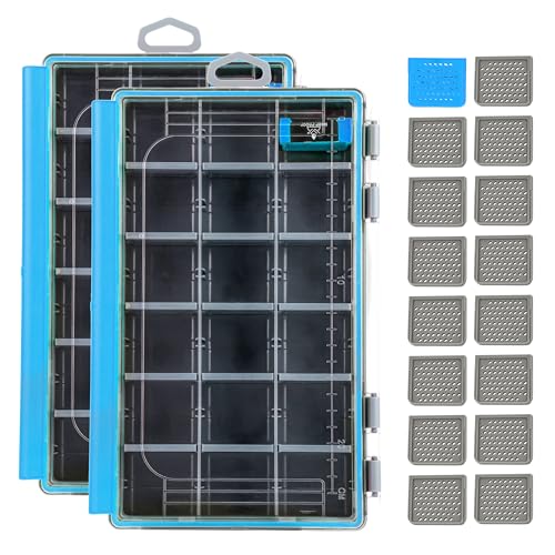 RUNCL Fishing Tackle Box - 360° Waterproof Tackle Trays, 3600 Fishing Tackle Box Organizer with Adjustable Dividers for Jigs Lures, Blue, 2 Pack