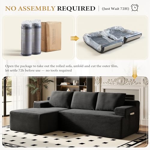 Image of 96 inch Sectional Couches for Living Room Cloud Couch Sofa with L-Shape Upholstered Boneless Couchs Modern Modular Sectional Couch with Chaise