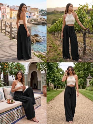 Image of Leriya Fashion High Waist Palazzo Pants for Women | Poly Cotton Wide Leg Trouser Pants for Women | Relaxed Fit Pleated Trousers for Casual & Semi-Formal Wear