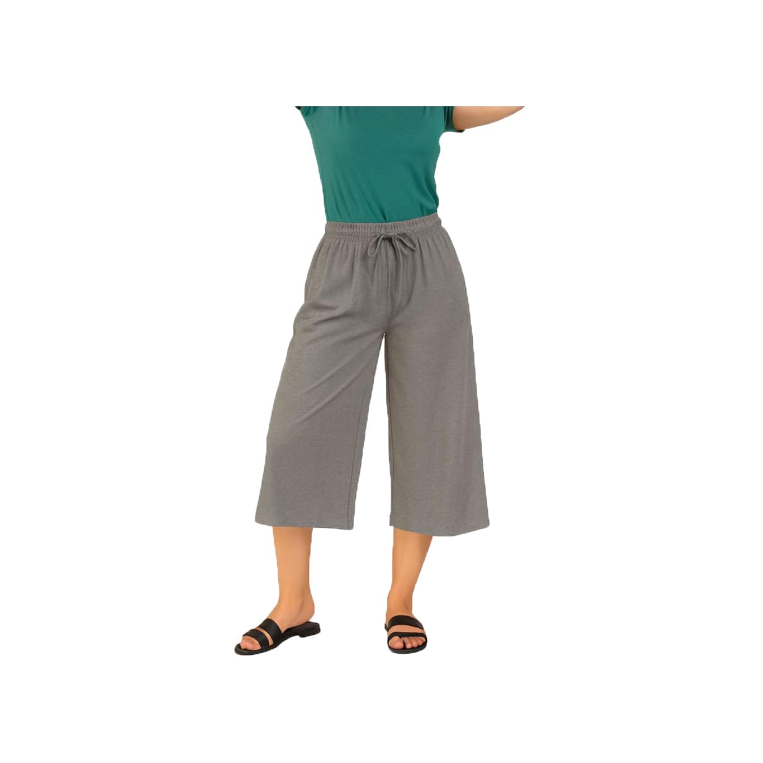 Women's Cotton Capris For Girls Elastic With Drawstring Waist Single Pack (Grey)-picture-47
