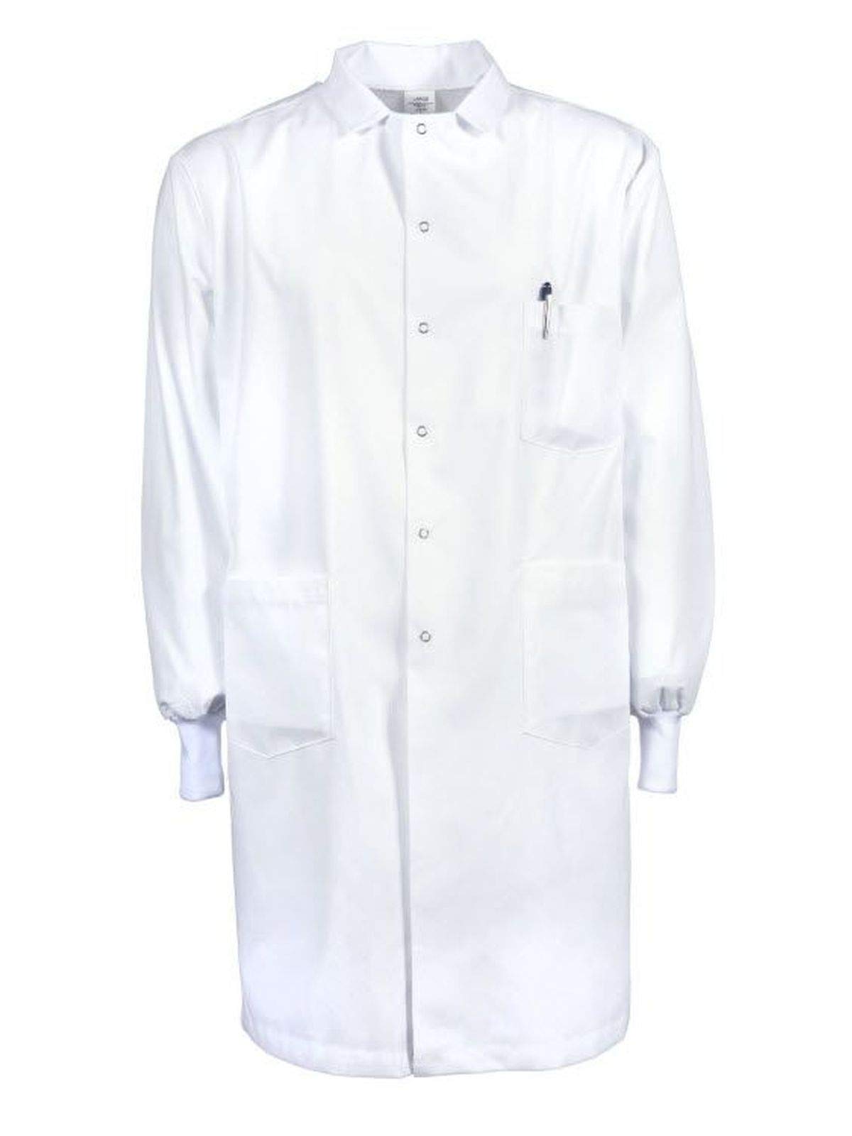 Poly/Cotton Gripper Snap 3-Pocket Knit Cuff Lab Coat, Size: XXX-Large, White