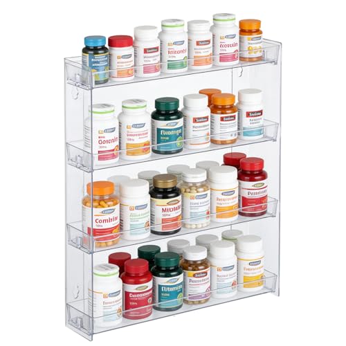 AIHSUMC 4-Tier Vitamin Storage Organizer Medicine Organizer for Vitamin Bottles Pill Bottles Holder Rack for Countertop Bathroom Cabinet Storage Items Are Clearly Visible