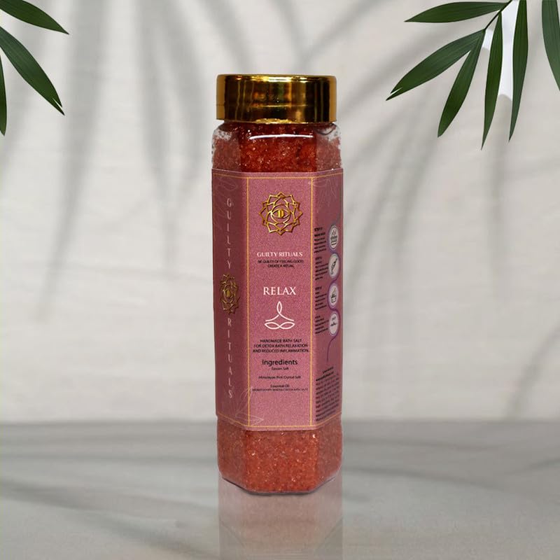 Guilty Rituals® Relax (Red) 100 GM Handmade Bath Salt for Detox Bath, Relaxation, Muscle Pain, Relief, Calming & Reduced Inflammation | Beauty ritual | Therapeutic bath