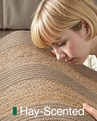 Image of Handwoven Jute Carpet 3x5 Ft Strip boader - Natural Boho Area Rug for Living Room | Eco-Friendly, Durable Floor Mat for Bedroom, Dining & Home Decor