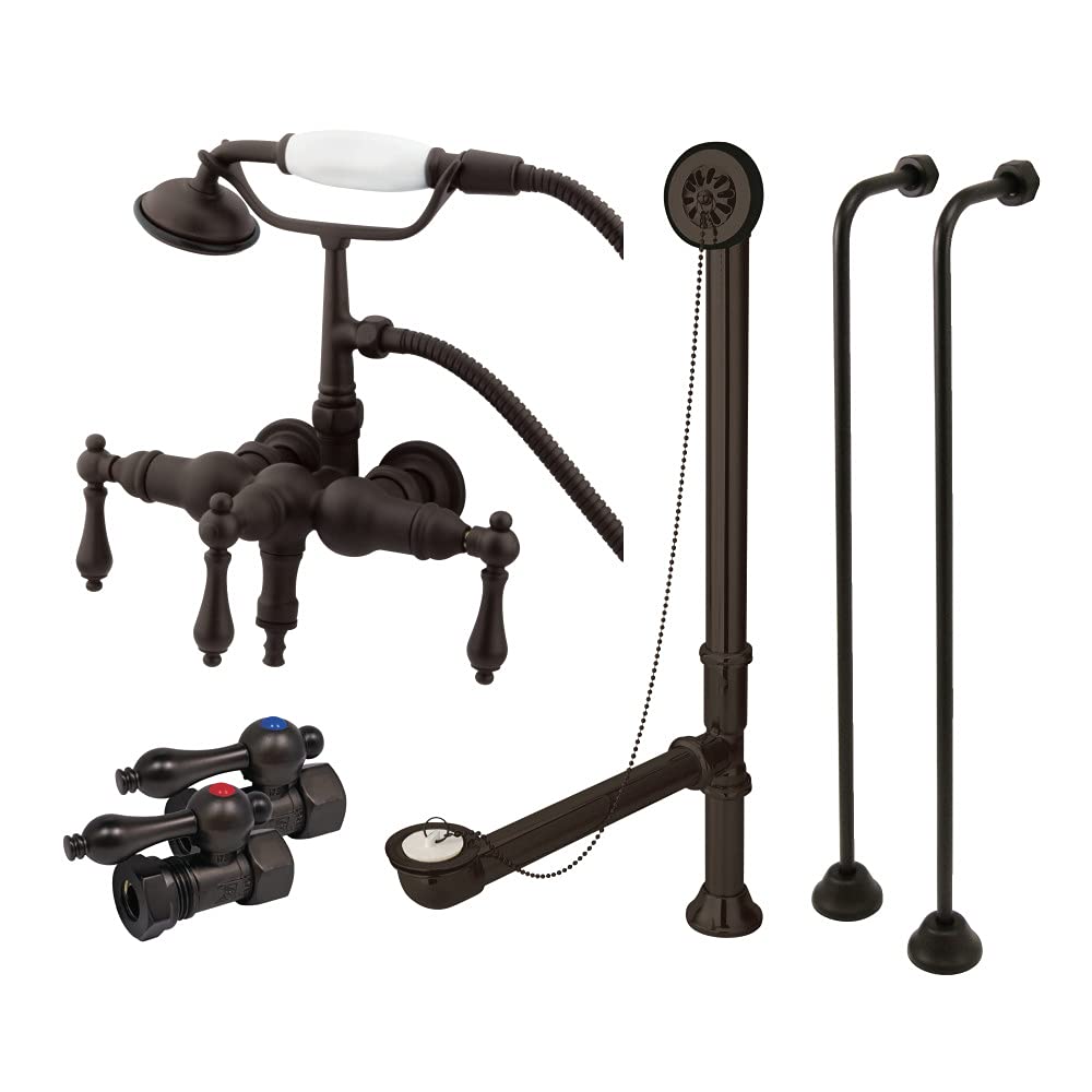 Kingston Brass CCK19T5A Vintage Down Spout Wall Mount Claw Foot Faucet Package, Oil Rubbed Bronze, 22 x 14 x 10