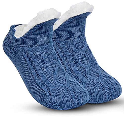 Slipper Socks for Women Men Girls, Fluffy Warm Socks Knitted Thick Fleece Lined Grippers Non Slip Socks Soft Cozy Winter Home House Bed Floor Slipper Socks